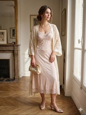 Vanity Fair Vintage | Nylon/Tricot Lace Trim Slip Dress | Pink | 32
